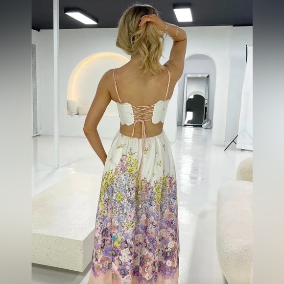 ZIMMERMANN JUDE SCALLOP MIDI DRESS IN PEACH GRADIENT FLORAL ZIMM SIZE 2 /AU 10 - Picture 7 of 14